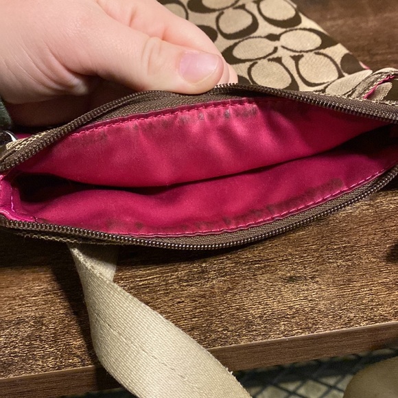 Authentic Coach Legacy Signature Stripe Swingpack Crossbody Bag Khaki Pink - Picture 12 of 17